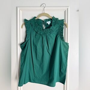 J. Crew Green Ruffled Sleeveless Blouse